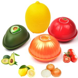 oukeyi fruit and vegetable storage containers reusable siliconerefrigerator box storage bowls saver holder keeper foronion, tomato, lemon, and avocado ，refrigerator vegetable crisper 4pieces