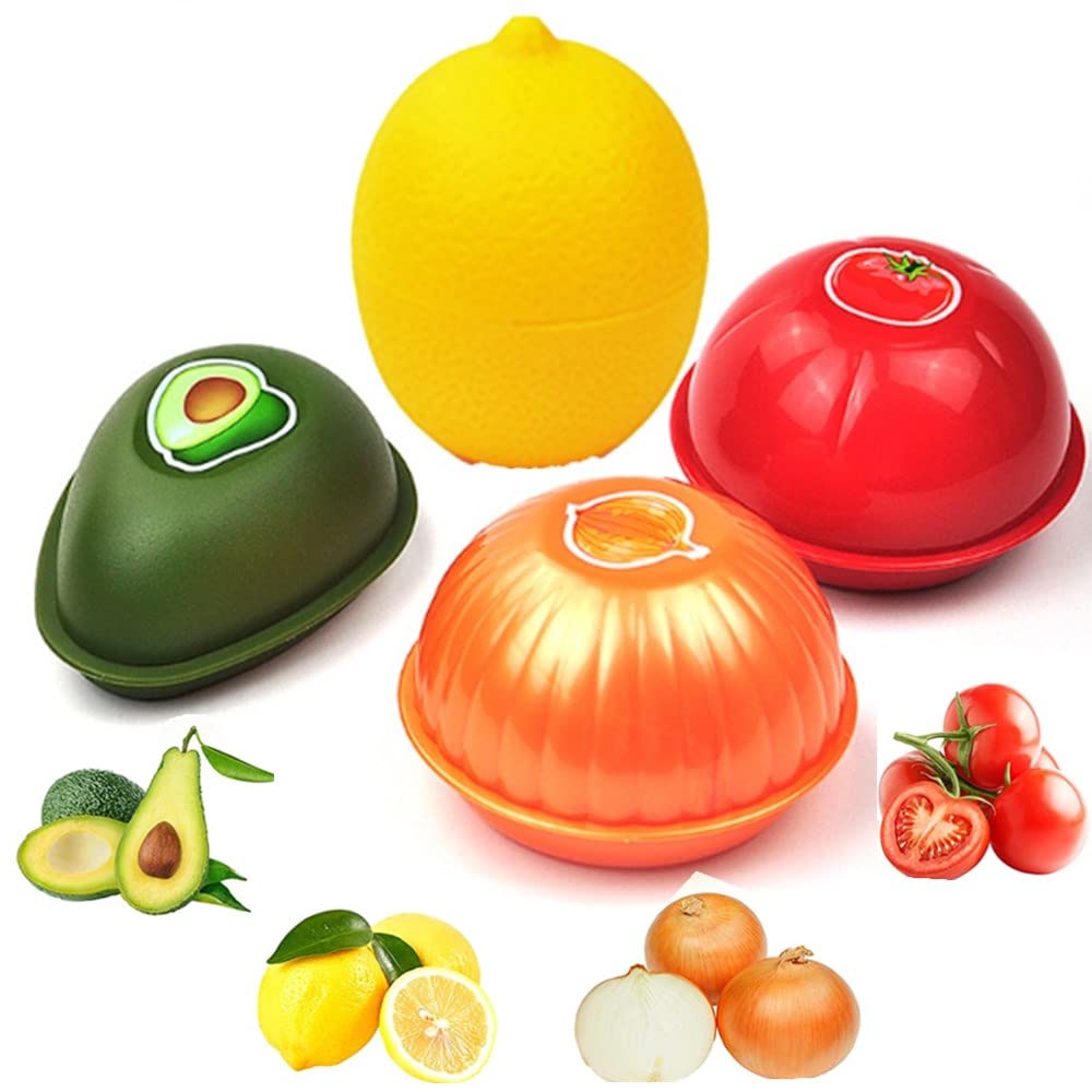 OUKEYI Fruit and Vegetable Storage Containers Reusable SiliconeRefrigerator Box Storage Bowls Saver Holder Keeper foronion, Tomato, Lemon, and avocado ，Refrigerator Vegetable Crisper 4Pieces