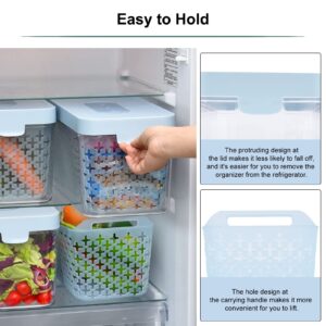 LITPRIN Fridge Produce Saver with Organizer Basket and Vented Lids, Fresh Keeper Containers, Storage Organizer, Fresh Saver, 8L Organizer Bins for Storage and Save Space-Blue