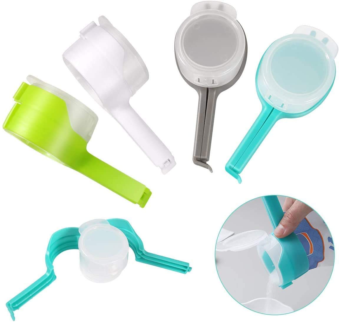 Yinqusitingg Food Storage Sealing Clips, Bag Clips with Pour Spouts, Kitchen Chip Bag Clips, Plastic Cap Sealer Clips for Kitchen Food Storage and Organization (4 PCS)