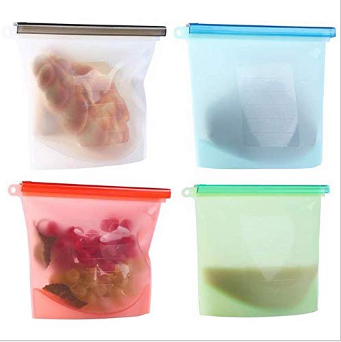 Reusable Silicone Food Storage Bags 4 Pack 500ML/16oz, Sandwich Containers, Stand Up Freezer and Fridge Storage, Microwavable, Dishwasher Friendly, kitchen Organization Silicone Reusable Bags