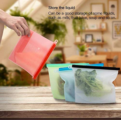 Reusable Silicone Food Storage Bags 4 Pack 500ML/16oz, Sandwich Containers, Stand Up Freezer and Fridge Storage, Microwavable, Dishwasher Friendly, kitchen Organization Silicone Reusable Bags