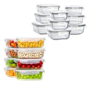 bayco glass storage containers with lids, 9 sets & 8 sets glass meal prep containers airtight, glass food storage containers, glass containers for food storage with lids - bpa-free & leak proof