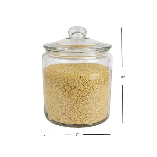 Home Basics Large Kno Renaissance Collection Glass Jar Round Container with Easy Grab Knob Handles (Clear) for Kitchen, Bathroom, Laundry, Craft, Office