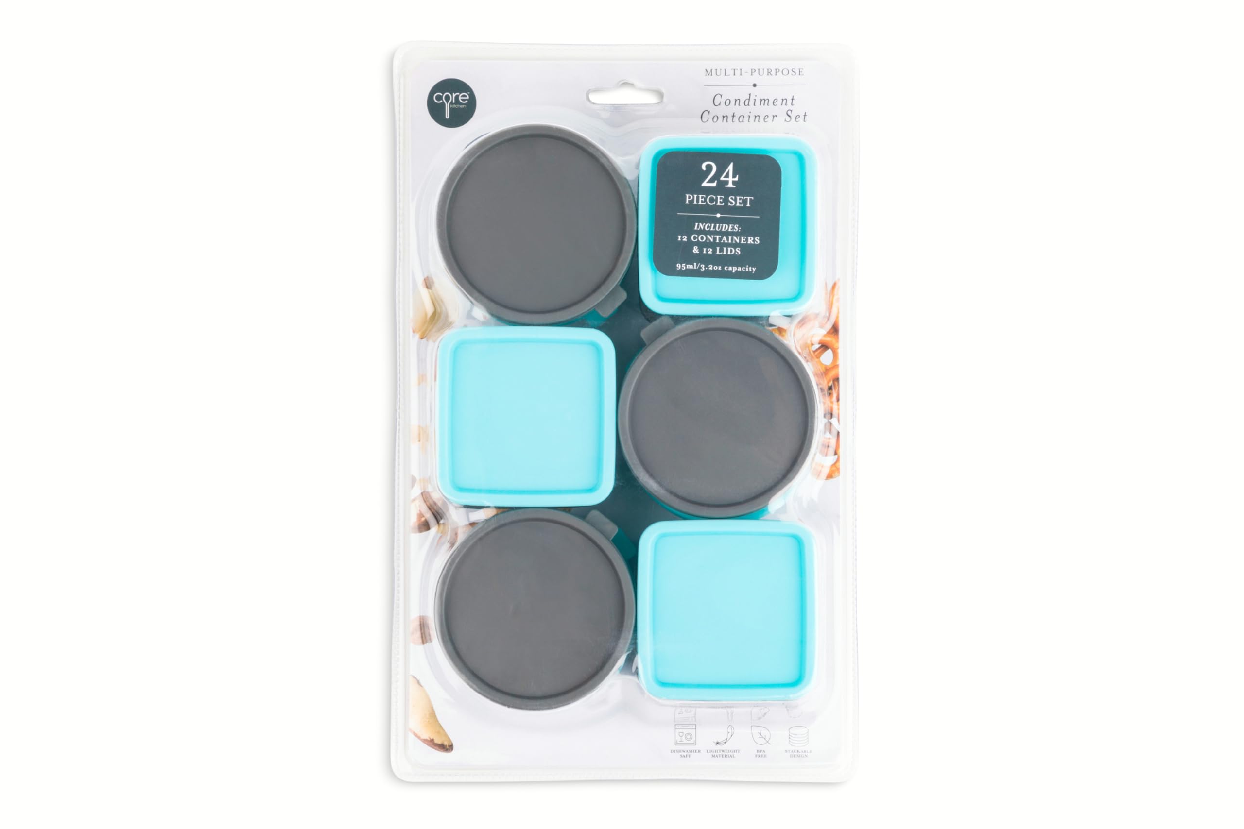 Core Kitchen Mini Condiment & Sauce Containers - Set of 12 - Aqua Blue and Slate