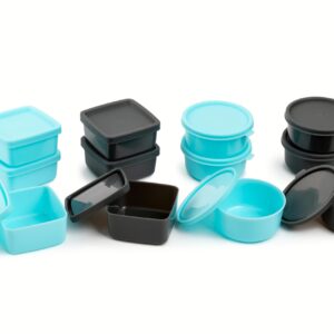 Core Kitchen Mini Condiment & Sauce Containers - Set of 12 - Aqua Blue and Slate