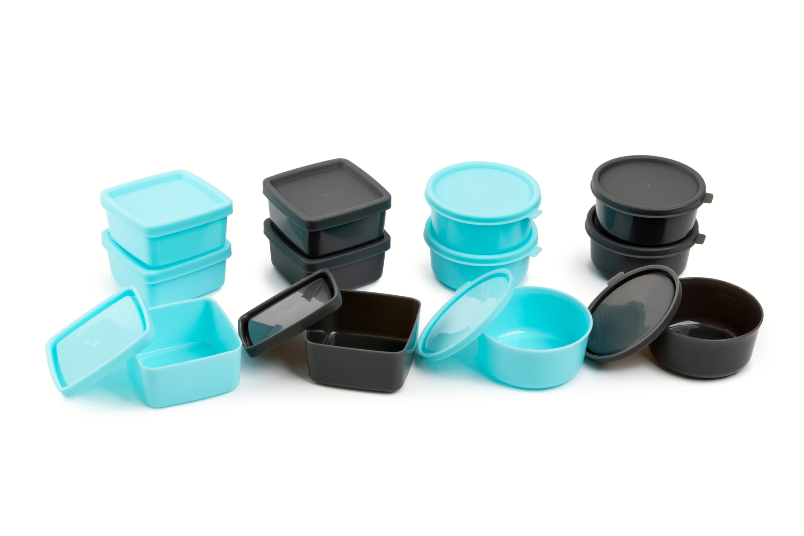 Core Kitchen Mini Condiment & Sauce Containers - Set of 12 - Aqua Blue and Slate