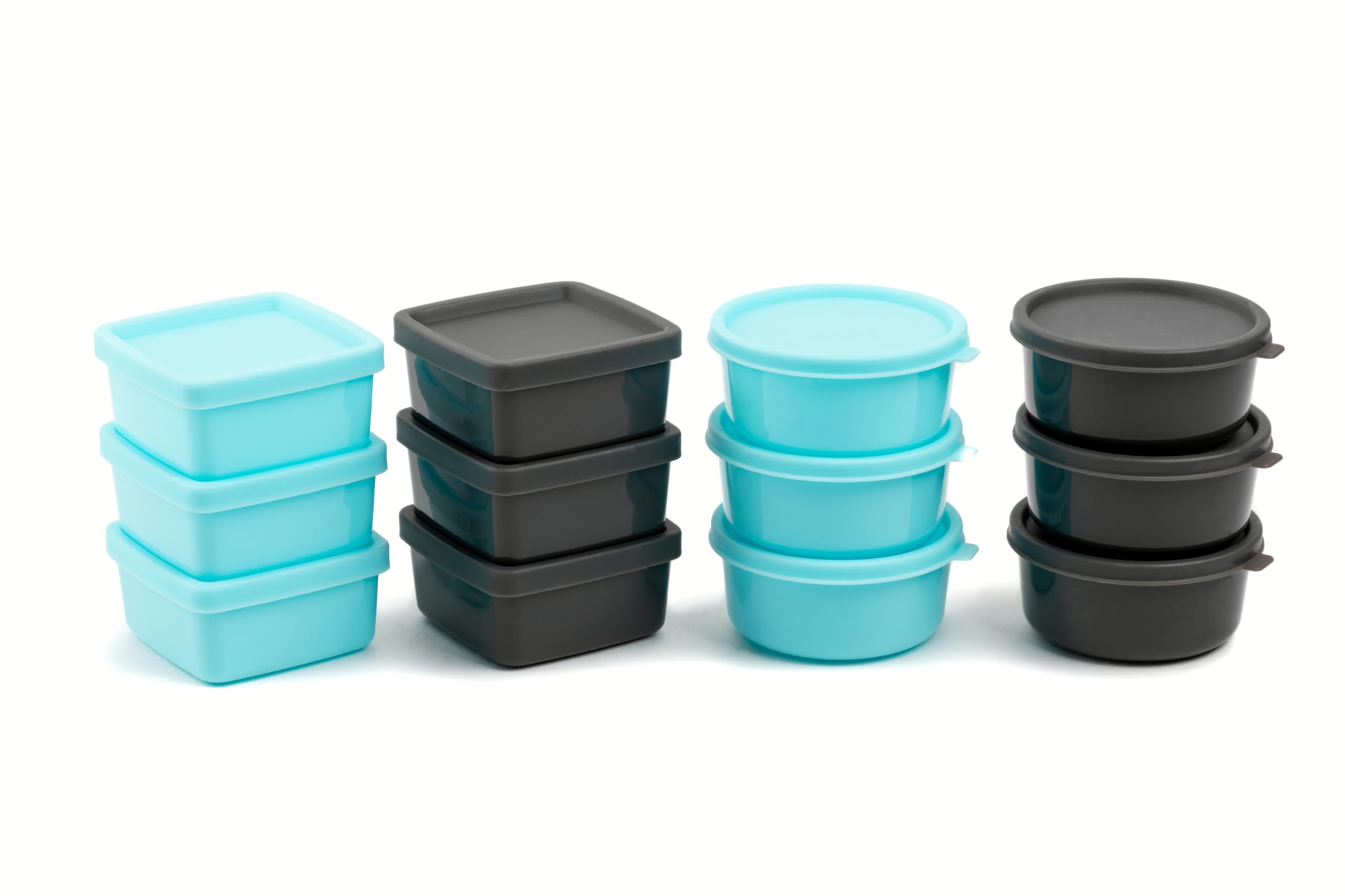 Core Kitchen Mini Condiment & Sauce Containers - Set of 12 - Aqua Blue and Slate