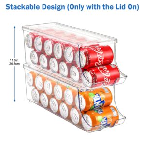 Puricon 2 Pack Soda Can Organizer Dispenser for Refrigerator Bundle with 2 Pack Fresh Food Containers for Fridge, Kitchen Fruit Storage Accessories Vegetable Keeper Produce Saver