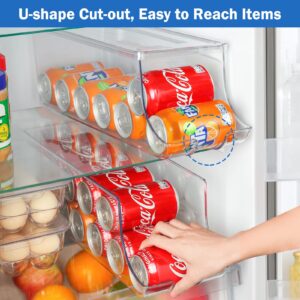 Puricon 2 Pack Soda Can Organizer Dispenser for Refrigerator Bundle with 2 Pack Fresh Food Containers for Fridge, Kitchen Fruit Storage Accessories Vegetable Keeper Produce Saver