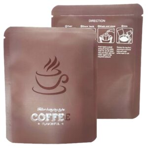 qq studio matte foil packaging bags, open top heat seal bags with optional coffee design,10 x12 cm aluminum pouches for beverage products like tea, coffee, and powders (brown coffee design, 50)