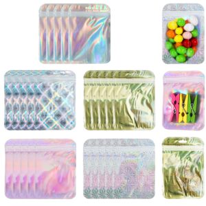 itechpanda 100 pcs resealable holographic zip lock mylar bags, 4 x 5.8 inch pvc plastic self-seal zipper waterproof bags for jewelry, samples, candy, small parts & party favor food storage