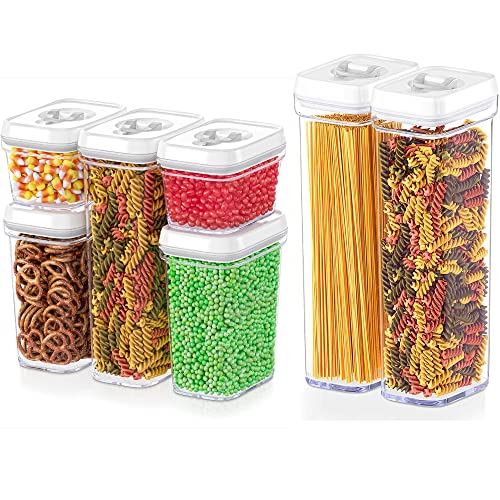 DWËLLZA KITCHEN Airtight Food Storage Containers Set - 7 PC Set - For Kitchen Pantry Organization and Storage - BPA-Free - Clear Plastic Canisters for Spaghetti, Noodles, Pasta, Snacks & Much More