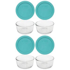 pyrex (4 7200 glass bowls & (4) 7200-pc turquoise blue lids made in the usa