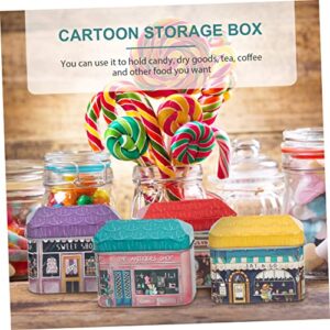 Cabilock 4pcs Boxes House Tin Box Sugar Canister Retro Decor Kitchen Tin Boxes Table Cookie Tin Christmas Crackers Jewelry Organizer Tray Mini Cookies Candy Tea Metal Box Tinplate