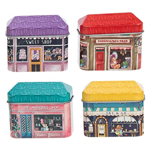 Cabilock 4pcs Boxes House Tin Box Sugar Canister Retro Decor Kitchen Tin Boxes Table Cookie Tin Christmas Crackers Jewelry Organizer Tray Mini Cookies Candy Tea Metal Box Tinplate