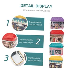 Cabilock 4pcs Boxes House Tin Box Sugar Canister Retro Decor Kitchen Tin Boxes Table Cookie Tin Christmas Crackers Jewelry Organizer Tray Mini Cookies Candy Tea Metal Box Tinplate