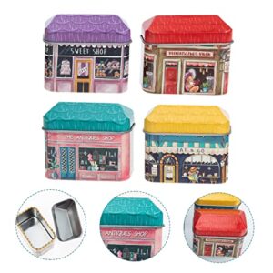 Cabilock 4pcs Boxes House Tin Box Sugar Canister Retro Decor Kitchen Tin Boxes Table Cookie Tin Christmas Crackers Jewelry Organizer Tray Mini Cookies Candy Tea Metal Box Tinplate