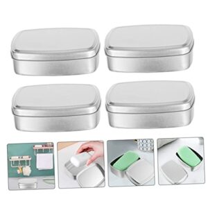 Zerodeko 4pcs Box Soap aluminum box storage bin with Aluminum Storage Cans small tins with lids empty tin Packaging Case cookie jars with lids travel soap holder Aluminum Cans Metal leaf