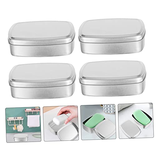 Zerodeko 4pcs Box Soap aluminum box storage bin with Aluminum Storage Cans small tins with lids empty tin Packaging Case cookie jars with lids travel soap holder Aluminum Cans Metal leaf