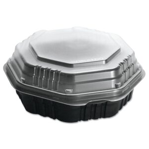 solo 809011-pp94 9 in black/clear microwavable pp plastic hinged container, 9.55 x 9.13 in (case of 100)