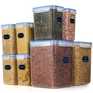 food storage containers - hangoes cereal & dry airtight plastic containers, set of 8 kitchen containers 175.9 oz/ 54.1 oz with 1 measuring cup & 20 chalkboard labels & 1 liquid chalk marker