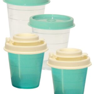Tupperware Minis Midgets Salt and Pepper Shakers and Storage Containers Set Teal