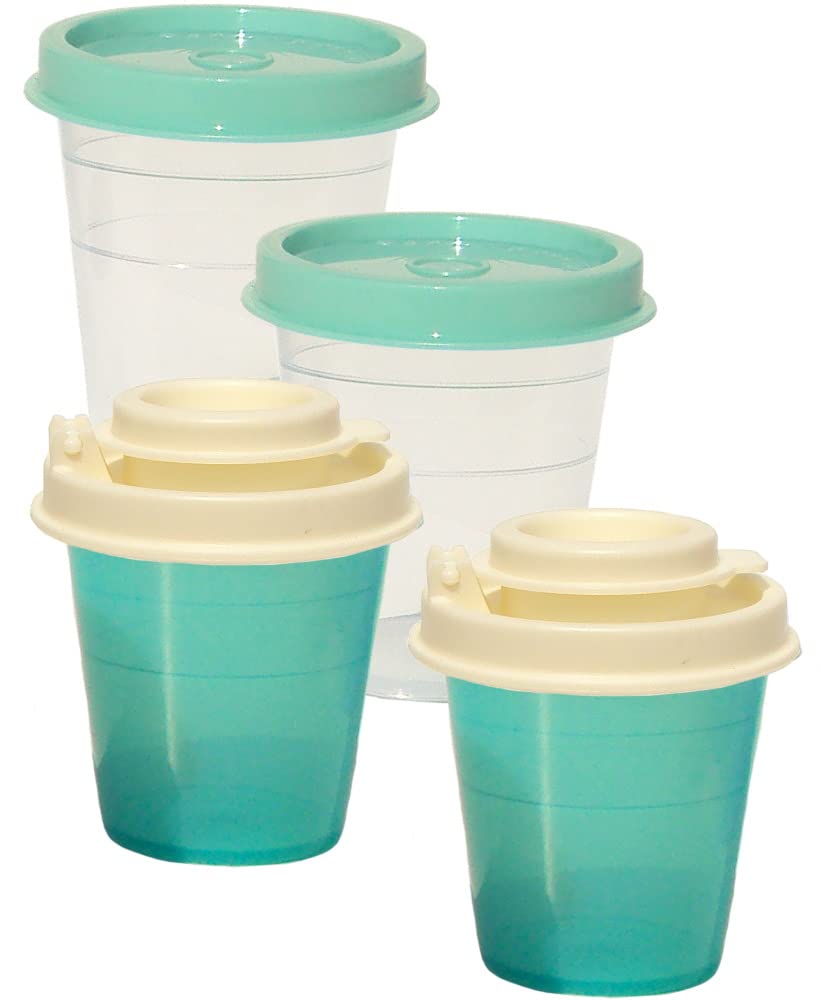 Tupperware Minis Midgets Salt and Pepper Shakers and Storage Containers Set Teal