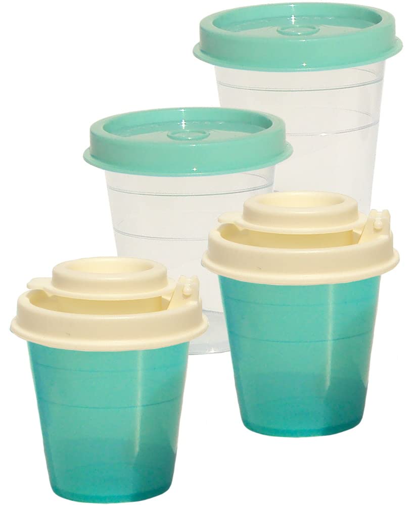 Tupperware Minis Midgets Salt and Pepper Shakers and Storage Containers Set Teal