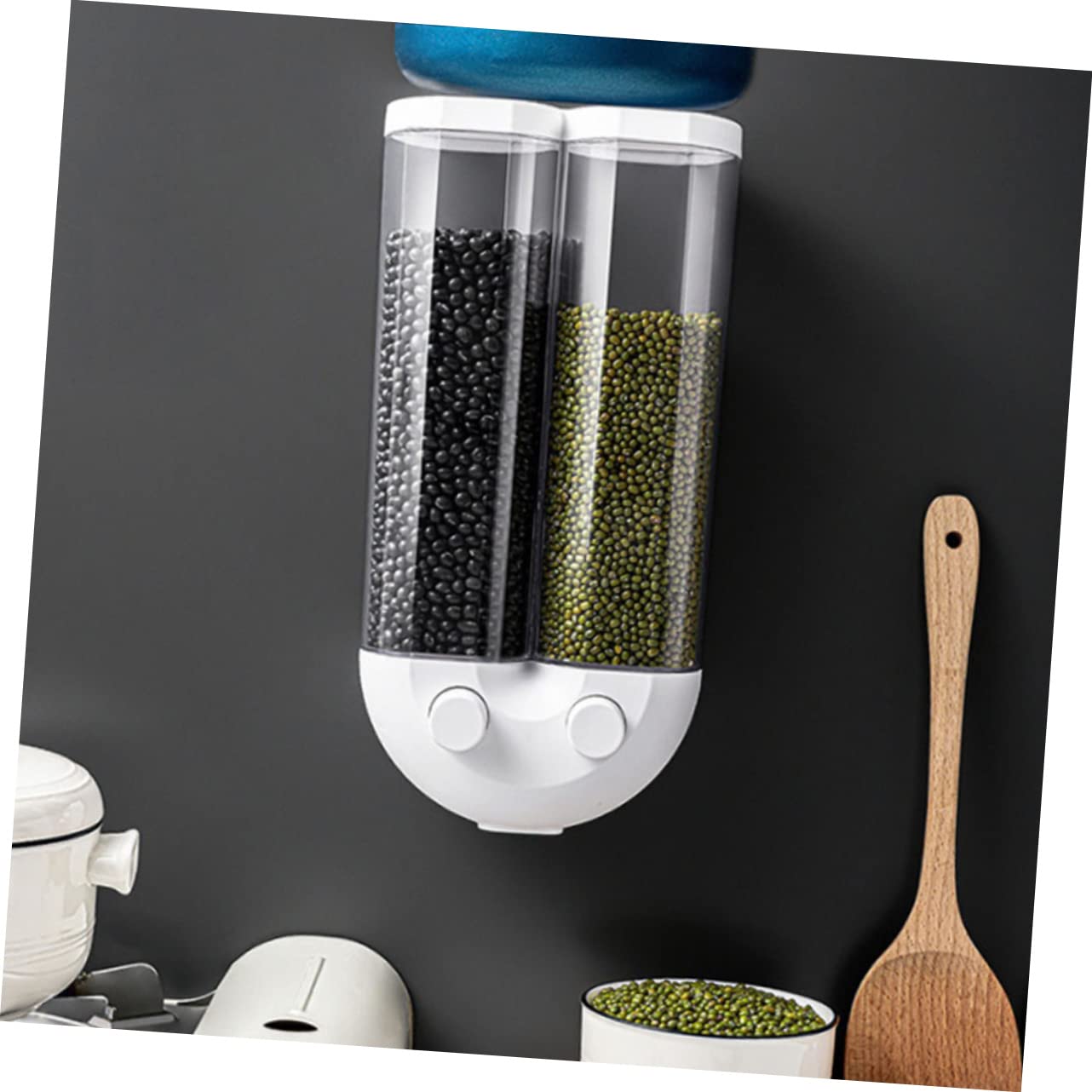 CIYODO 1pc Mounted Wall- Sugar Grain Household Capacity Kitchen Dry Rise Tea Flour Dispenser Storage Home Containers Double Seasoning Container Canister Restaurant Countertop Food