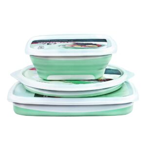 jiajibao collapsible food storage containers for kitchen - space saving - bpa free fresh box, 3 pack with square+round+rectangle insulated reusable washable lunch containers