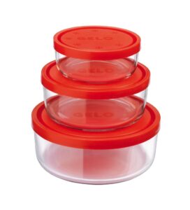 bormioli 226017-s02 gelo box storage glass jar with lid set of 3 red