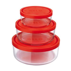 Bormioli 226017-s02 Gelo Box Storage Glass Jar with Lid Set of 3 Red