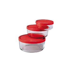 Bormioli 226017-s02 Gelo Box Storage Glass Jar with Lid Set of 3 Red