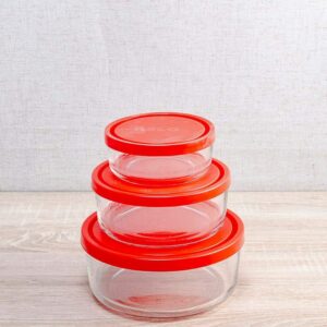 Bormioli 226017-s02 Gelo Box Storage Glass Jar with Lid Set of 3 Red