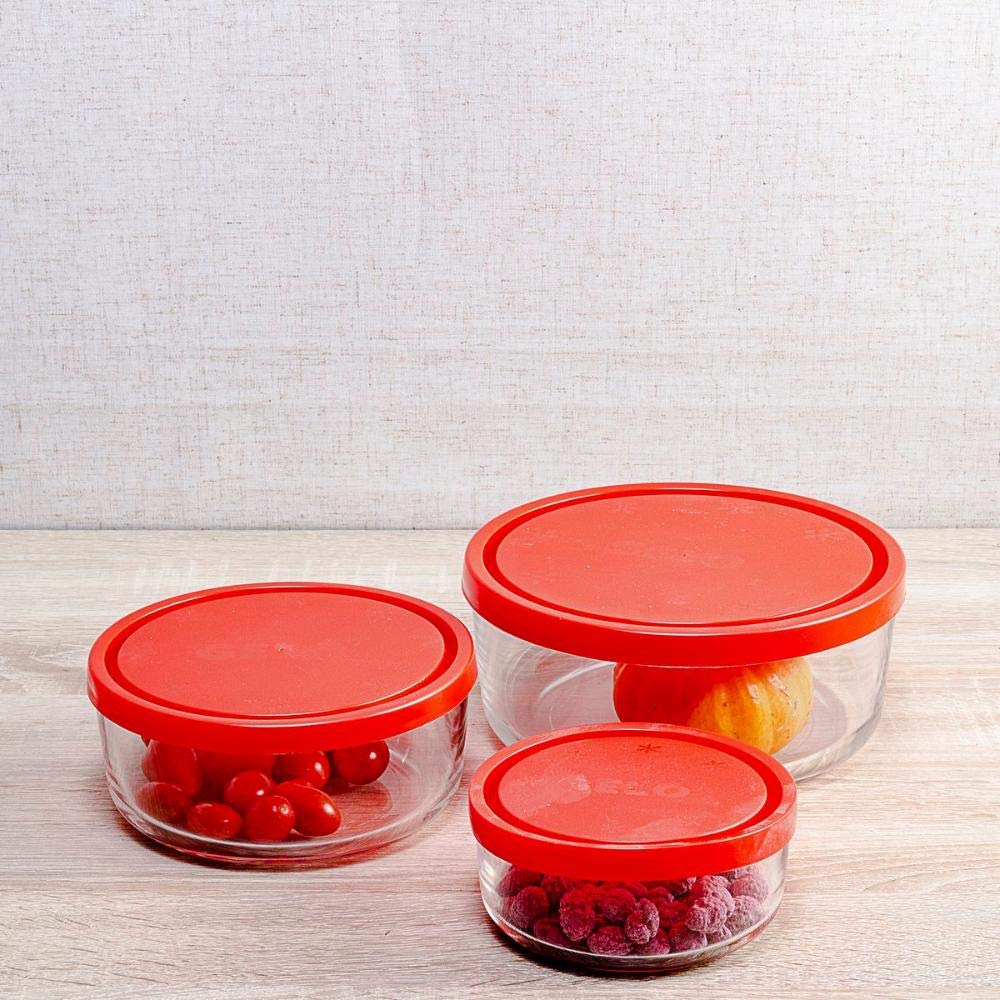 Bormioli 226017-s02 Gelo Box Storage Glass Jar with Lid Set of 3 Red