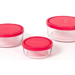 Bormioli 226017-s02 Gelo Box Storage Glass Jar with Lid Set of 3 Red