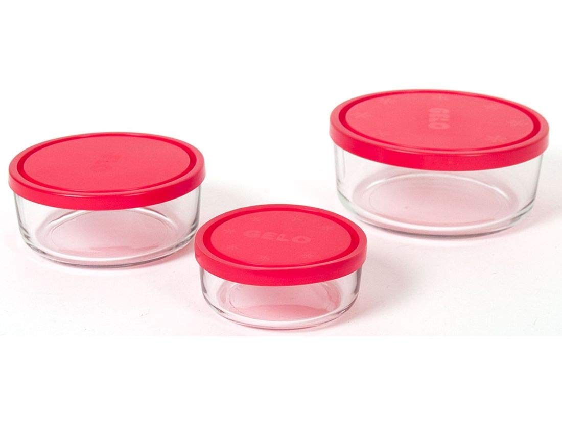 Bormioli 226017-s02 Gelo Box Storage Glass Jar with Lid Set of 3 Red