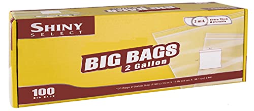 [ PACK oF 100 ] Food Storage Bags 2 GALLON SIZE - 13" x 15" Clear Resealable Closure 2 Mil. Thick For Kitchen, Brining, Office, Moving, Organization & Storage