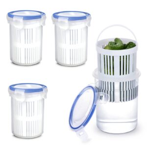 bestalice 4 pack pickle jar with strainer insert, transparent pickle storage container with leaks-proof and lock it lid, pickle holder keeper lifter, barrel of olive jalapeno, food storage container