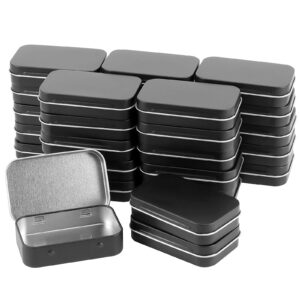 zoenhou 60 pack metal rectangular empty hinged tins, black mini portable box containers, tin boxes with hinged lids, small tins for storage home organizer, 3.7 x 2.4 x 0.9 inch