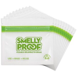 REUSABLE STORAGE BAGS BUNDLE Designed by Smelly Proof - Made in USA, PEVA & BPA FREE - Clear, 3-Mils Thick - Pack of 35 (10 XS-Small, 10 SM-Snack, 10 Med-Sandwich, 5 Extra Large)