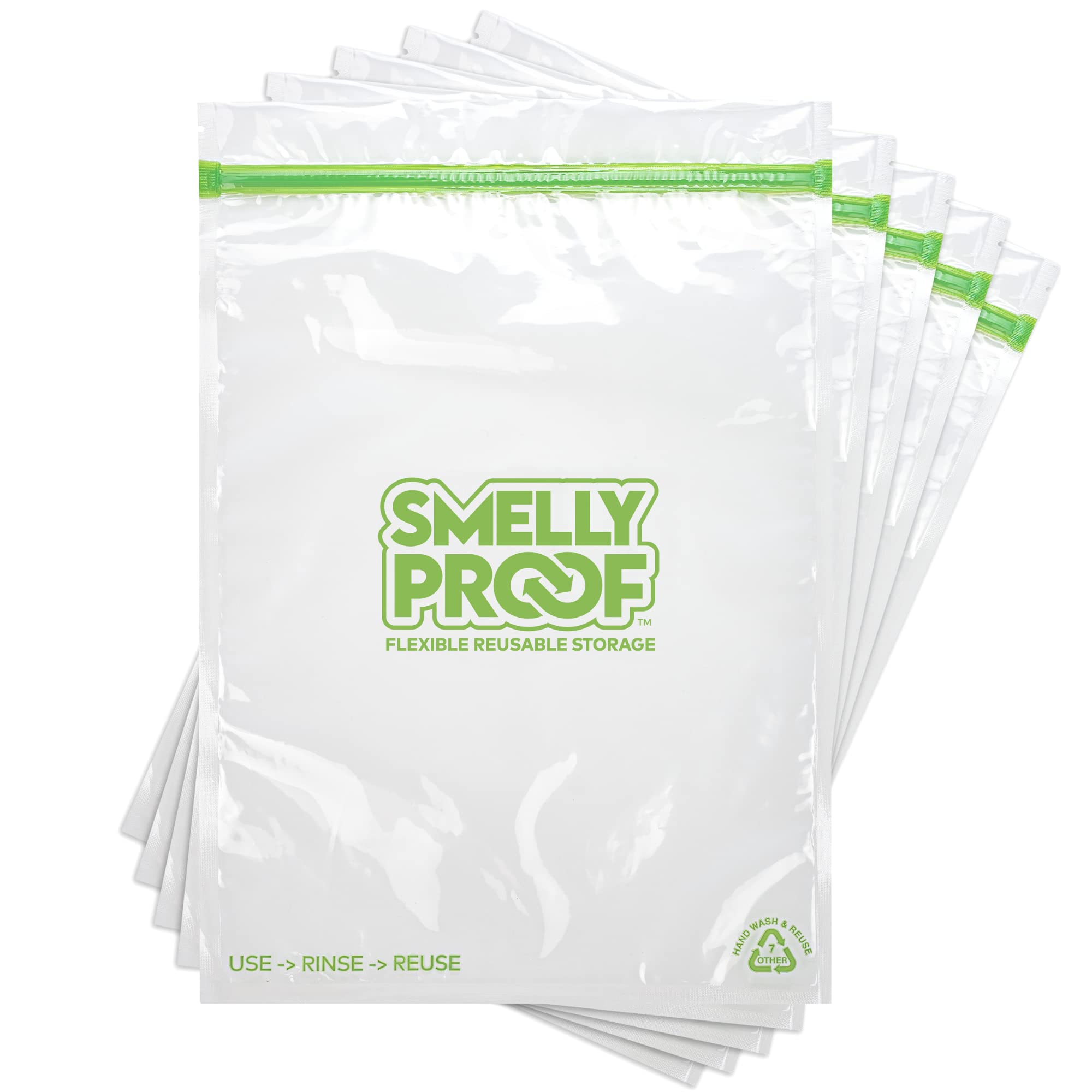 REUSABLE STORAGE BAGS BUNDLE Designed by Smelly Proof - Made in USA, PEVA & BPA FREE - Clear, 3-Mils Thick - Pack of 35 (10 XS-Small, 10 SM-Snack, 10 Med-Sandwich, 5 Extra Large)