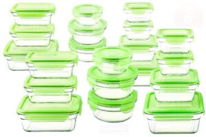 glasslock tempered storage containers 40pc set green lids microwave & oven safe airtight anti spill proof