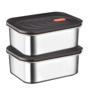 2 pieces 304 stainless steel large food storage container with lids airtight metal food containers stackable meal prep leftover containers for freezer fridge oven dishwasher safe (size : large)