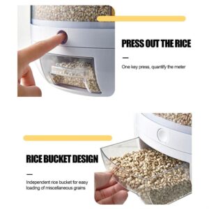 SFNTION Dry Grain & Rice Storage Container - 12L Separate Rice Bucket Cereal Dispenser for Pantry and Kitchen Countertop 6 Grid Rotating Food Grain Organizer Box Automatic Output Food