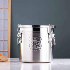304 stainless steel cereal container rice cereal grain coffee bean container for household kitchen food flour oil milk storager bucket canisters with lid and sturdy locking clamp, 6l