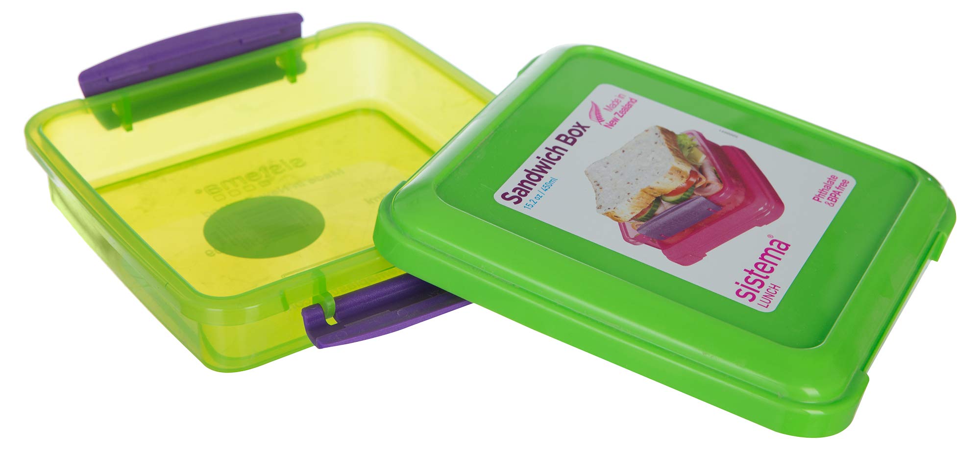 Sistema Lunch Sandwich Box-15.2 oz / 450 ml, 15.5 x 15 x 4.3 cm, Assorted Colors