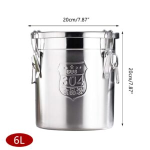 304 Stainless Steel Cereal Container Rice Cereal Grain Coffee Bean Container for Household Kitchen Food Flour Oil Milk Storager Bucket Canisters with Lid and Sturdy Locking Clamp, 6L