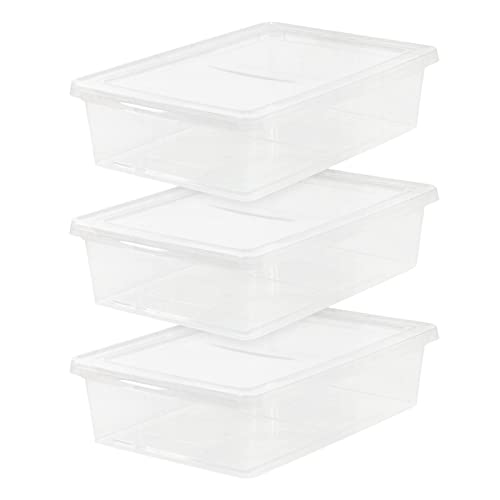 UFOM 28 Quart Snap Top Clear Plastic Storage Container, Clear, Set of 3